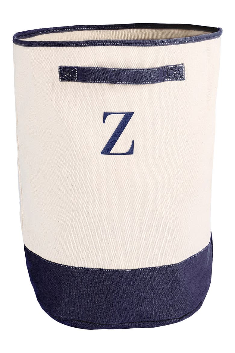 Monogram Round Canvas Hamper, Main, color, NAVY - Z