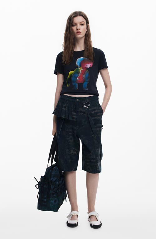 Desigual Reversible Graphic T-shirt In Black