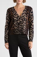 DKNY Jeans Long Sleeve Leopard V-Neck Cardigan