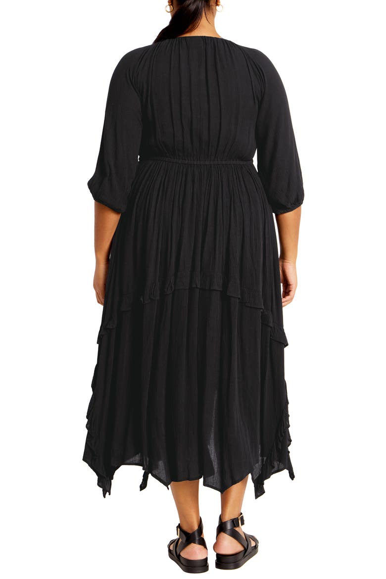 Arzel Crinkle Handkerchief Hem Midi Dress, Alternate, color, BLACK