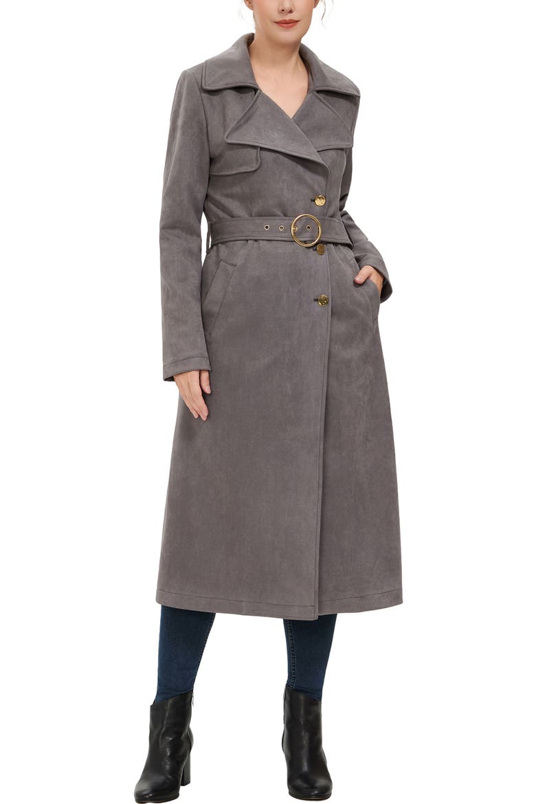 Women's Natalia Faux Suede Trench Coat, Main, color, Gray