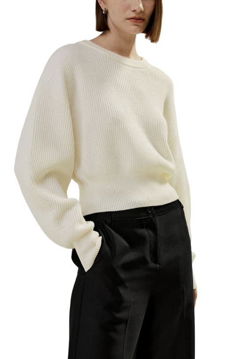 Women's Round Neck Drop-Shoulder Merino Wool Sweater