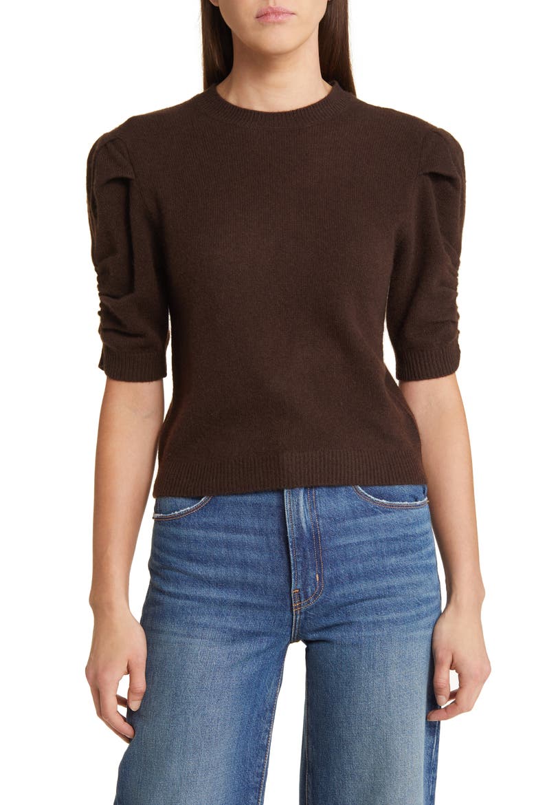 Ruched Sleeve Recycled Cashmere & Wool Sweater, Main, color, ESPRESSO