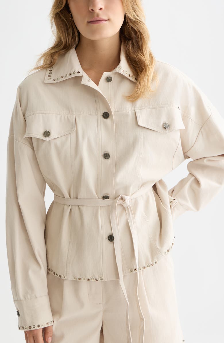 Scotch & Soda Embellished Cotton Trucker Jacket, Alternate, color, Fog