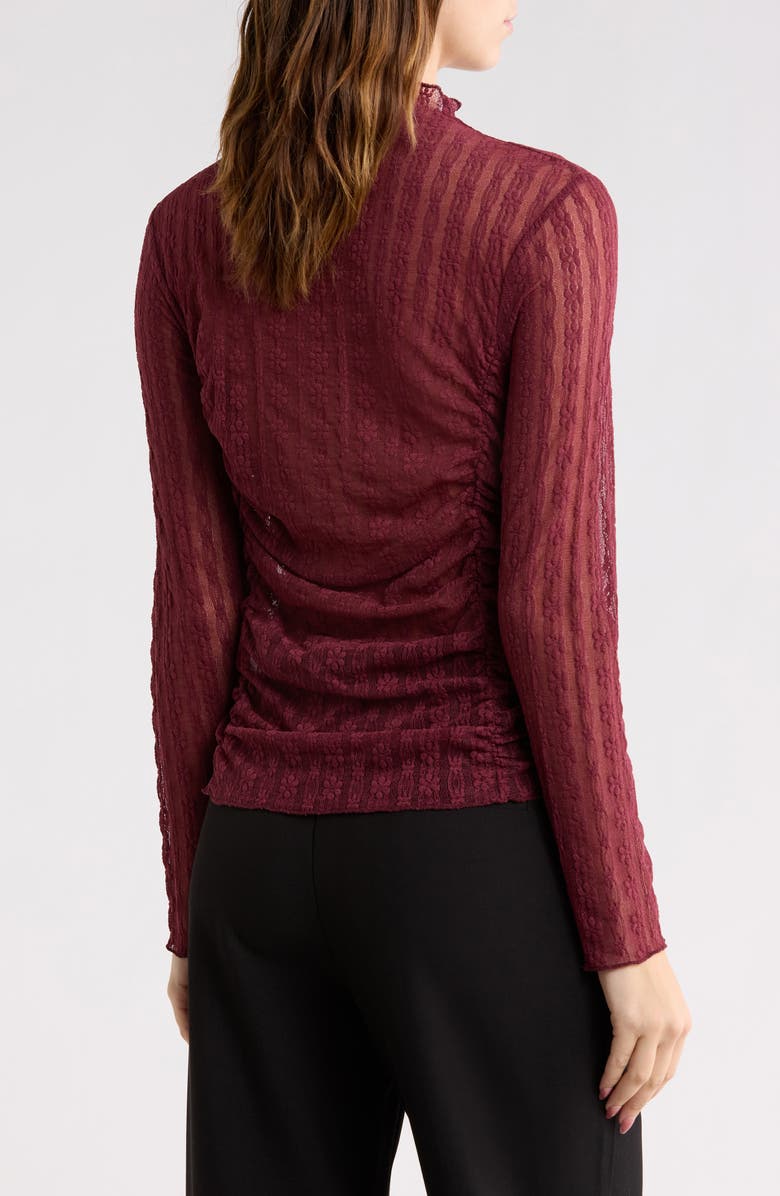 Elodie High Neck Long Sleeve Lace Top, Alternate, color, Wine