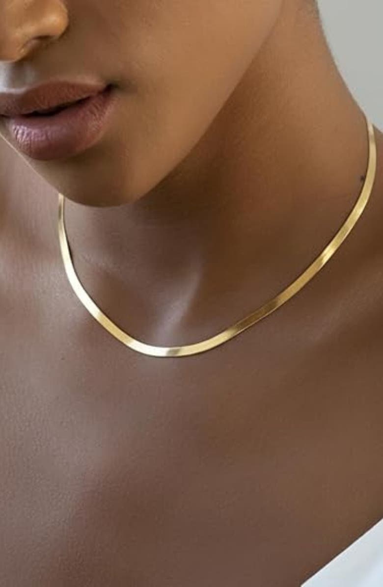 Oak & Luna Herringbone Slim Chain Necklace, Alternate, color, Gold Vermeil