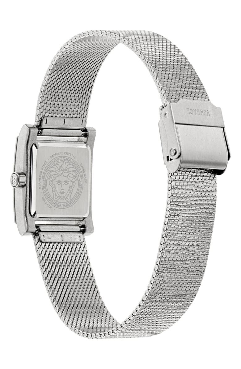 Versace Mosaic Square Mesh Strap Watch, 22mm, Alternate, color, Stainless Steel