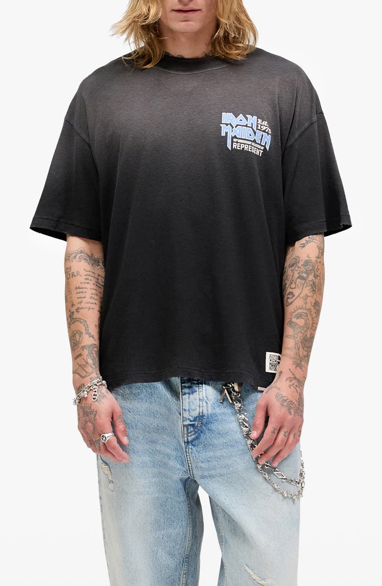 Represent Iron Maiden Anniversary Graphic T-Shirt, Main, color, Stained Black