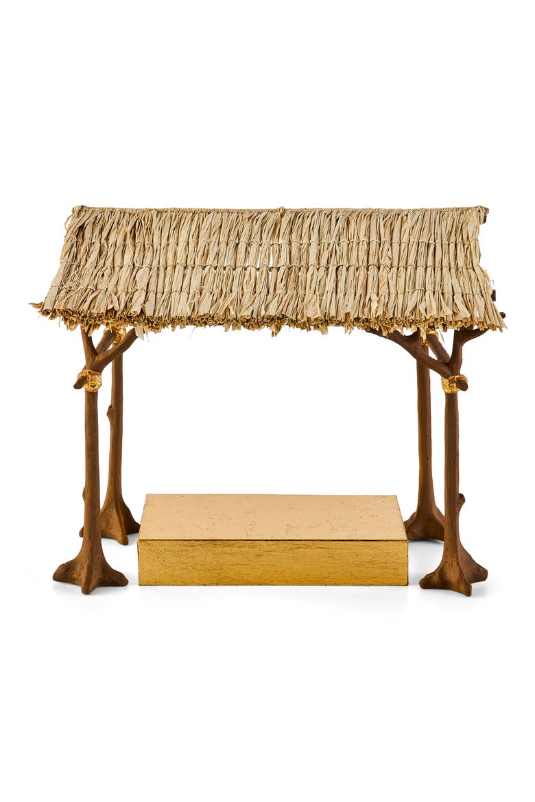 Patience Brewster Nativity Shelter Ornament, Main, color, BROWN