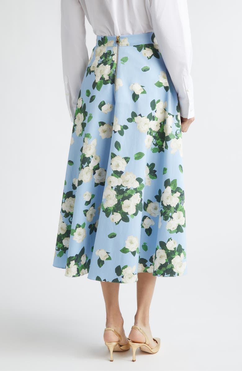 Carolina Herrera Rose Print Midi Skirt, Alternate, color, Cloudy Blue Multi
