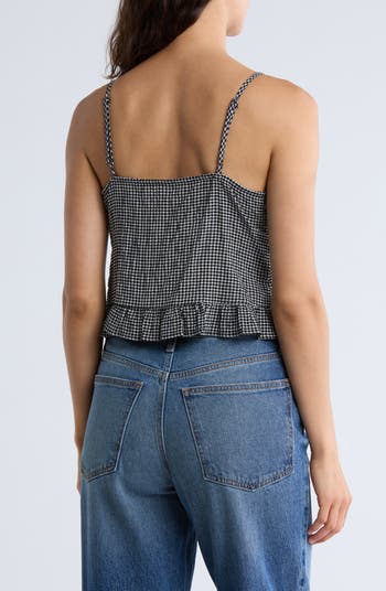 Cinch Tie Front Ruffle Hem Top