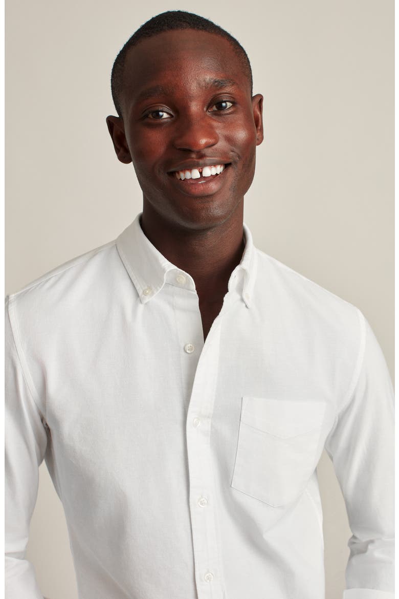 Slim Fit Solid White Stretch Cotton Button-Down Oxford Shirt, Alternate, color, SOLID - WHITE