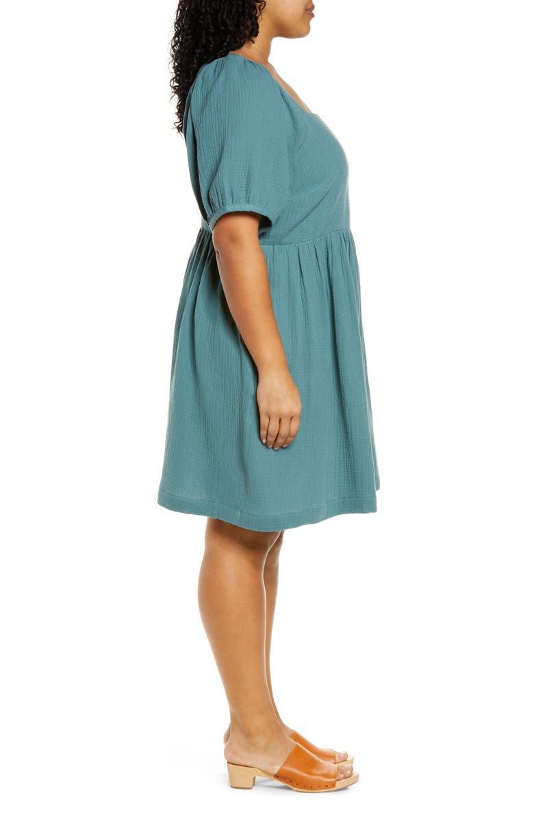 Madewell Lightspun Square Neck Puff Sleeve Dress, Alternate, color, 
