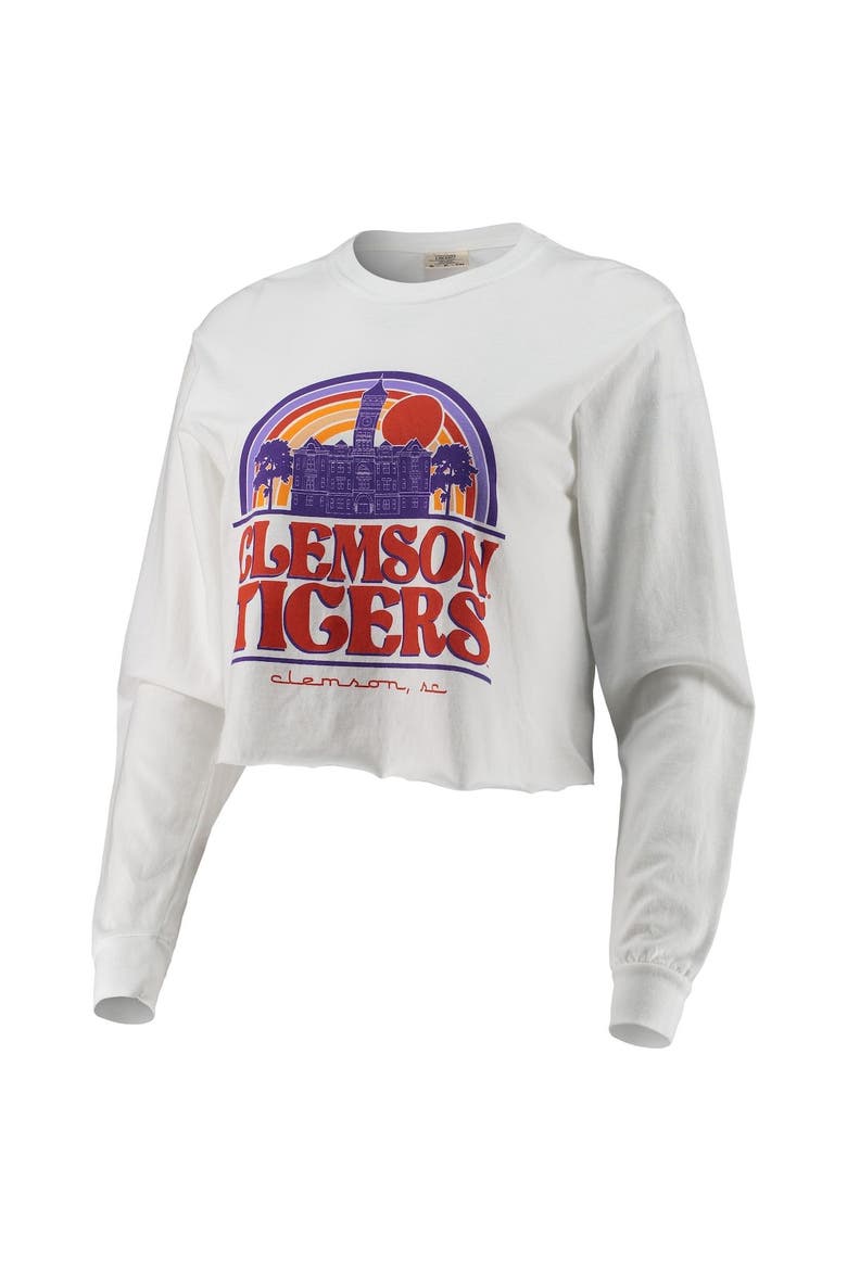 Women's White Clemson Tigers Retro Campus Crop Long Sleeve T-Shirt, Alternate, color, White