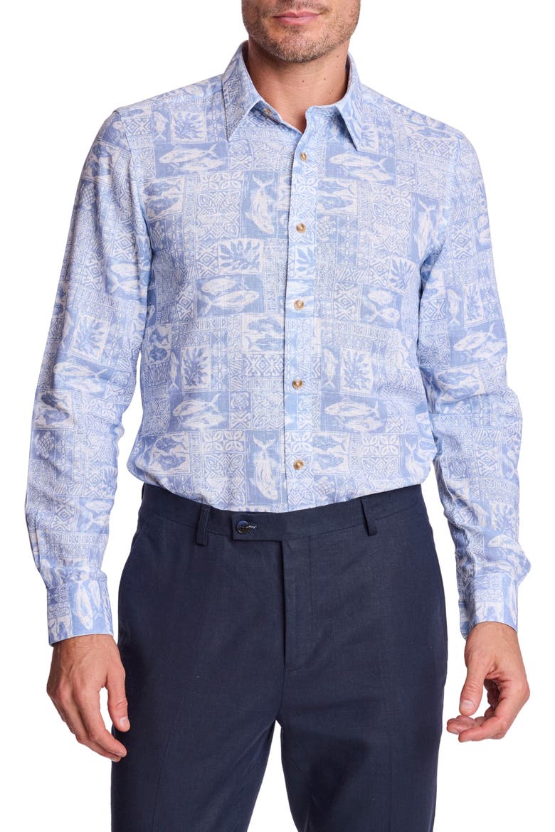 Parker Trim Fit Linen Blend Button-Up Shirt, Main, color, BLUE SALMON