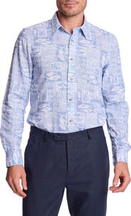 PAISLEY & GRAY Parker Trim Fit Linen Blend Button-Up Shirt