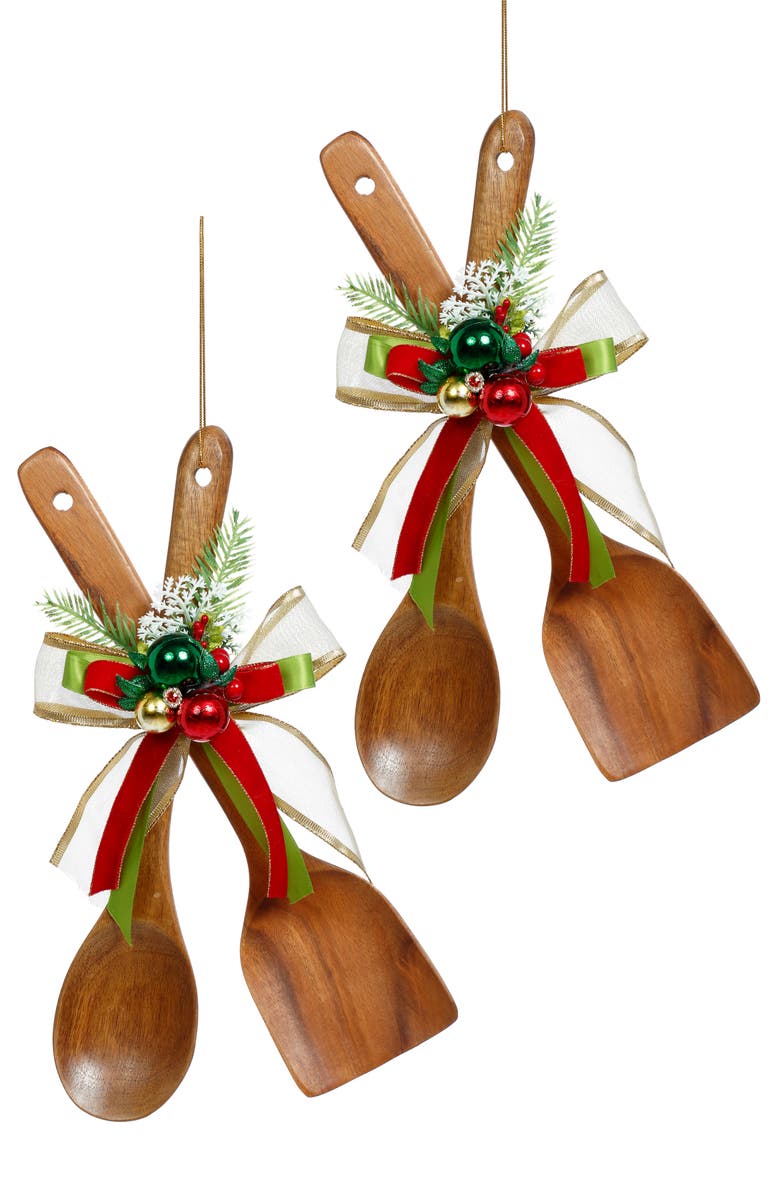 Mark Roberts Turner Spoons with Deco Ornament, Set of 2, Main, color, Brown