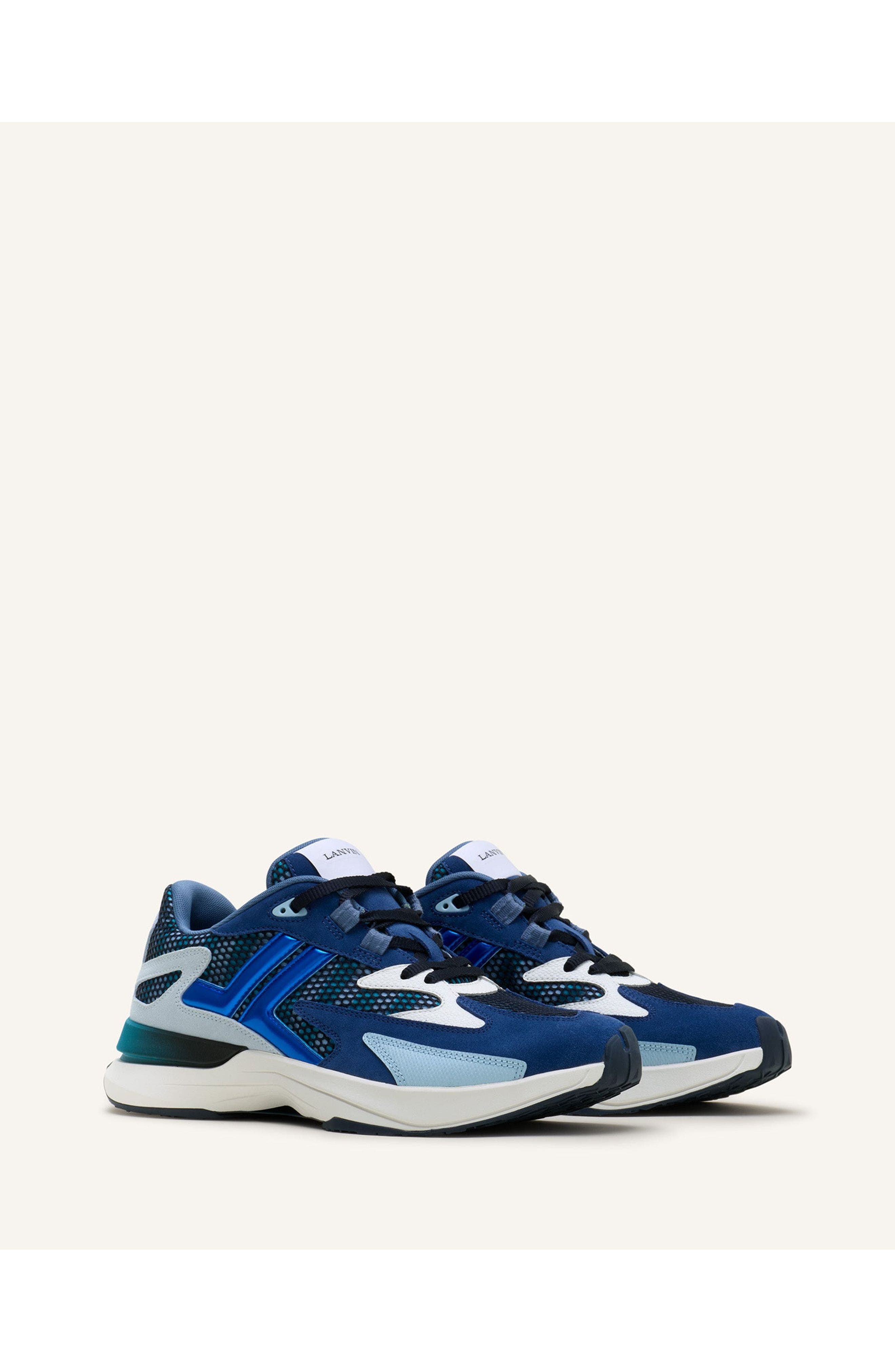 Lanvin Jla Sneakers In Mesh And Metallic Leather, Alternate, color, Dark Blue/Light Blue