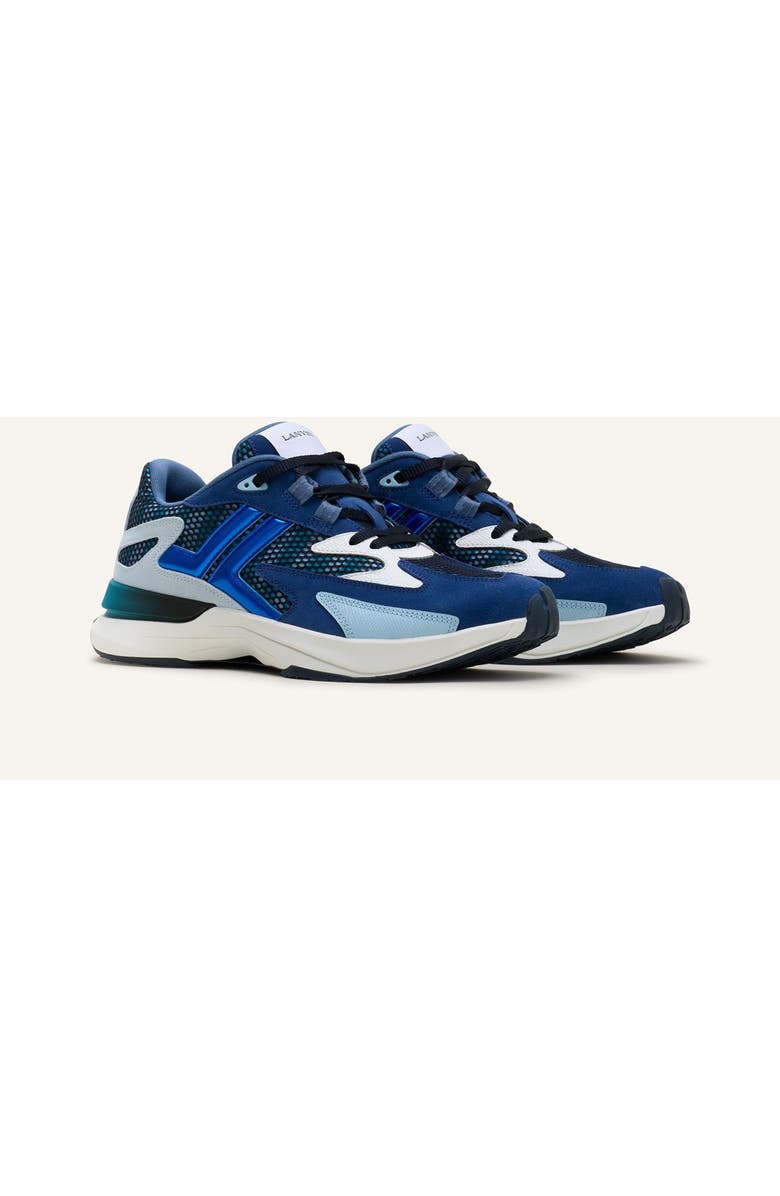 Lanvin Jla Sneakers In Mesh And Metallic Leather, Alternate, color, Dark Blue/Light Blue