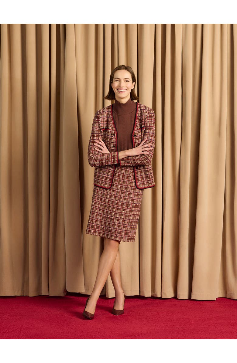 Misook Plaid Multi-Stitch Straight Skirt, Alternate, color, Red/Brown/Blue