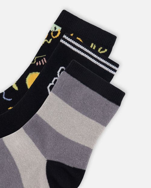 Deux Par Deux Boy 3-pack Knit Socks In Black