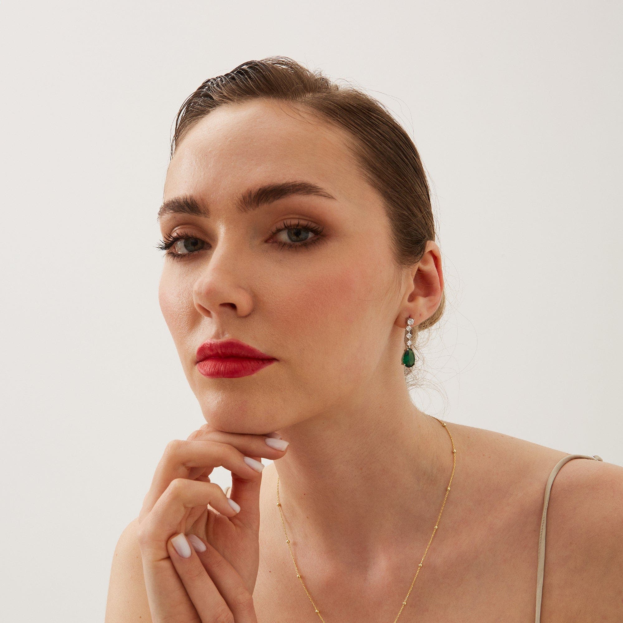 Spero London Pear Shape Emerald Color Sterling Silver Drop Earrings ...