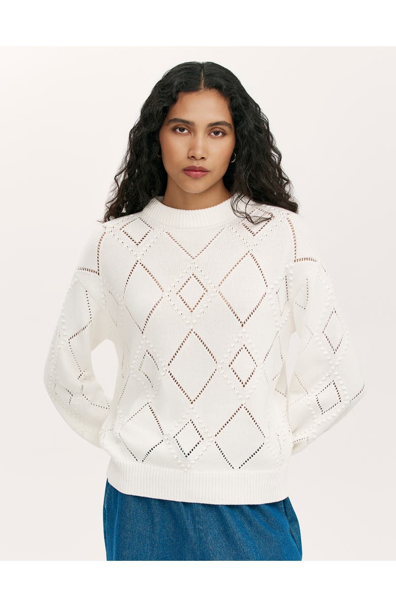 Finery London Odette Round Neck Knitted Sweater, Main, color, Ivory