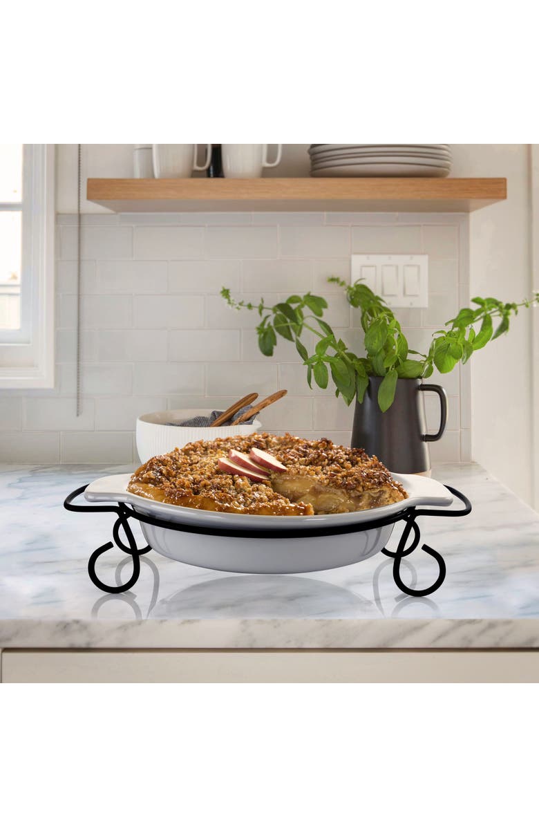 Gibson Elite Gracious Dining 2 Piece Stoneware Bakeware with Metal Rack, Alternate, color, White