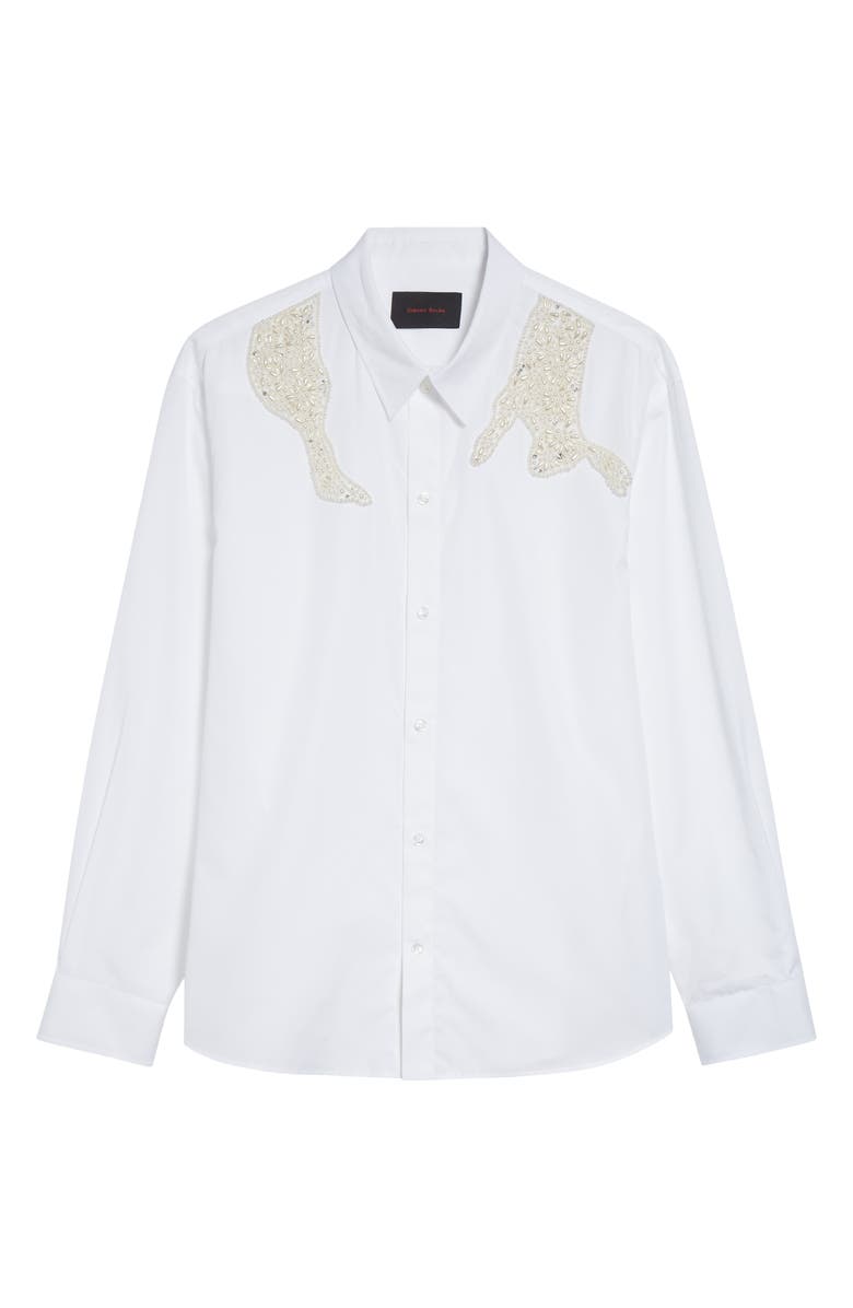 Simone Rocha Embellished Hare Classic Fit Cotton Button-Up Shirt, Alternate, color, White/ Pearl/ Clear