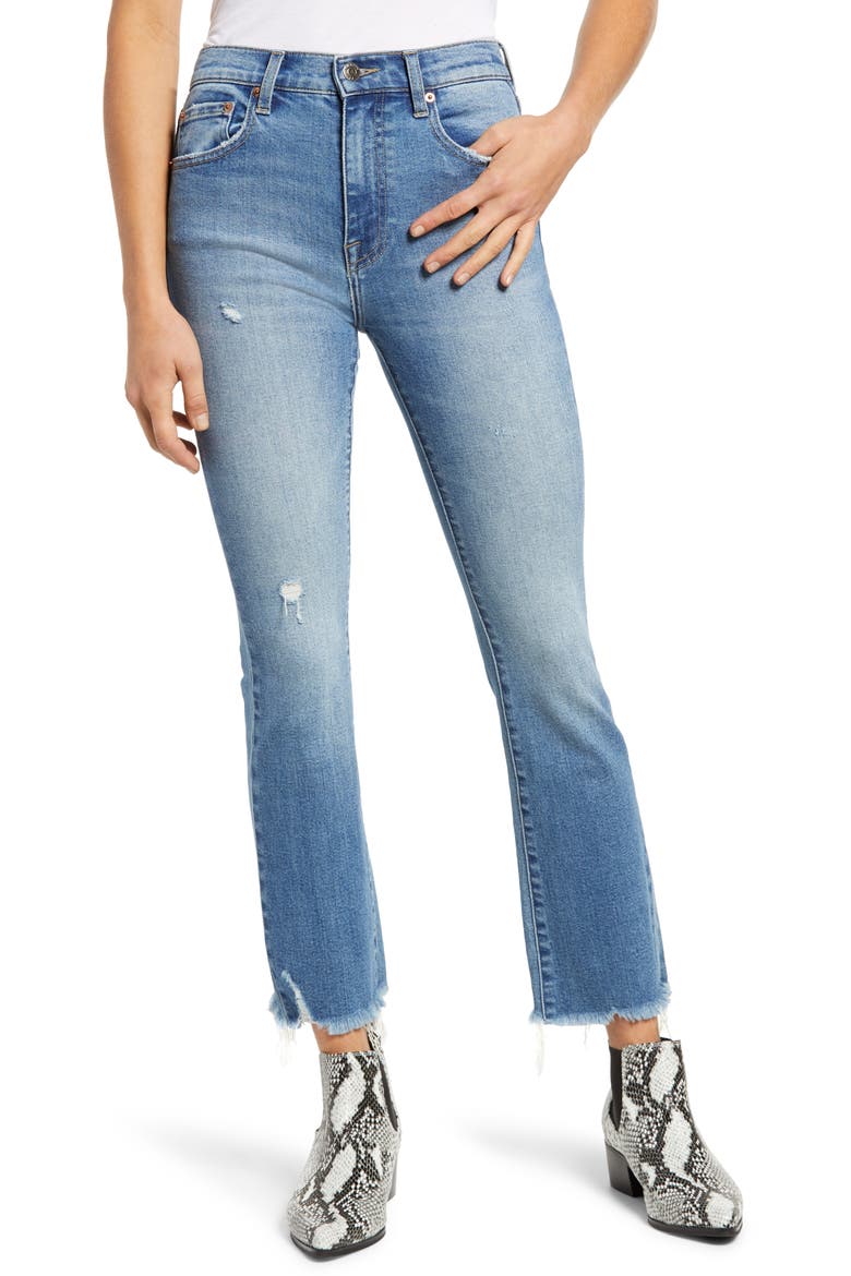 Lennon High Waist Chew Hem Crop Bootcut Jeans, Main, color, MED BLUE
