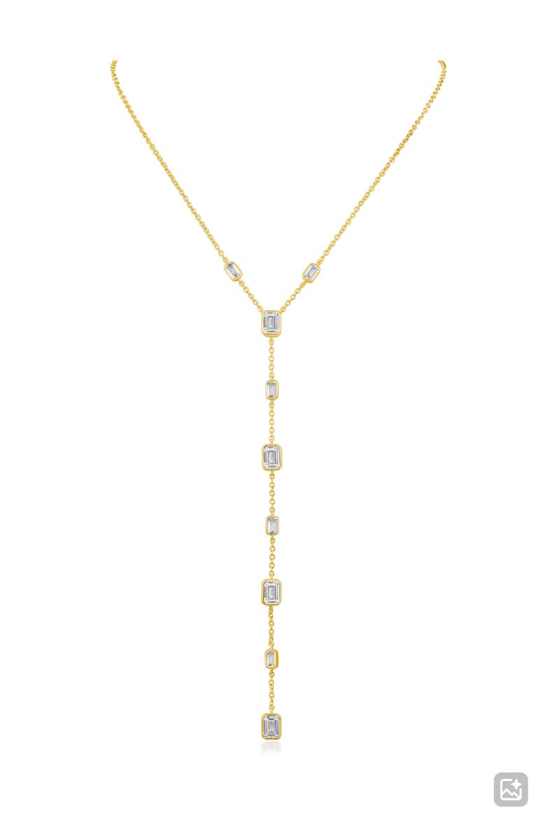 Emerald Cut Cubic Zirconia Station Y-Necklace, Main, color, GOLD PLATED