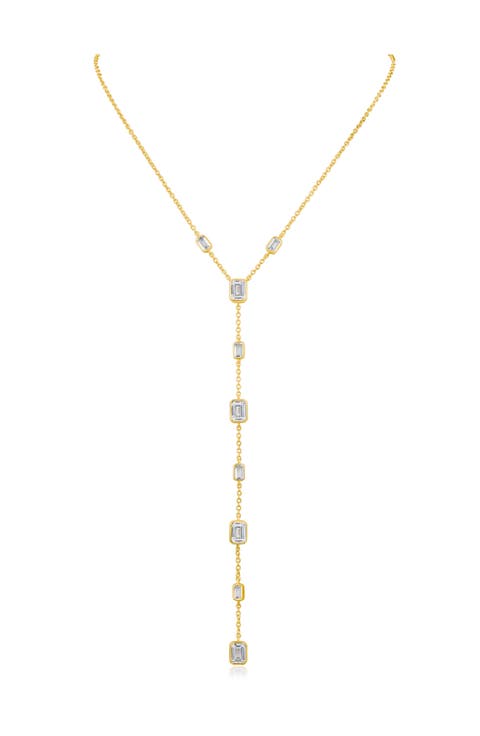 Emerald Cut Cubic Zirconia Station Y-Necklace