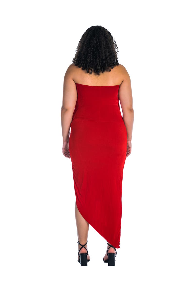 24seven Comfort Apparel Cowl Neck Long Asymmetrical Backless Halter Dress, Alternate, color, Red