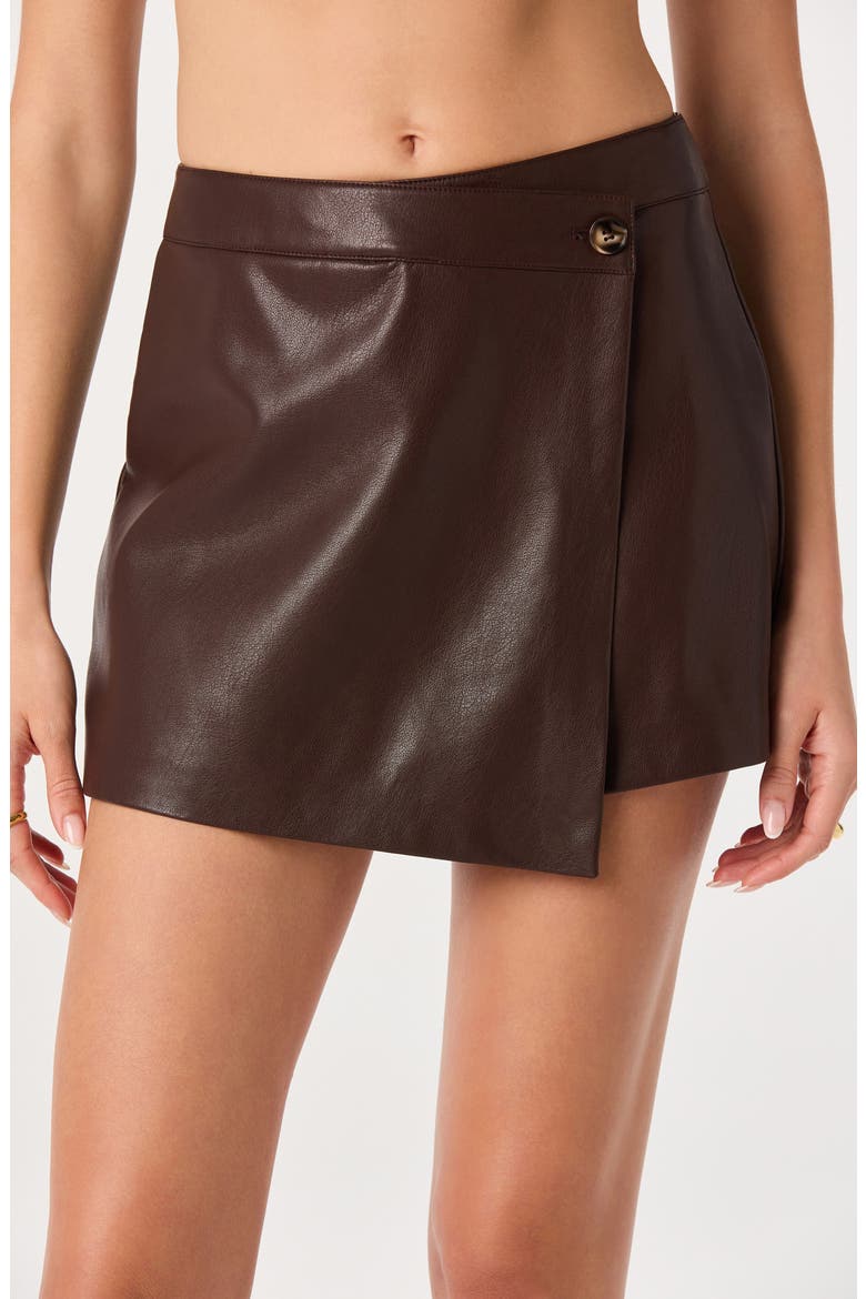 Oaklee Faux Leather Skort, Alternate, color, BROWN