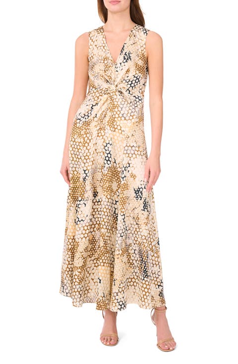 Print Knot Front Maxi Dress