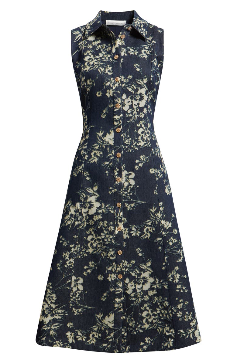 Elie Tahari The Gabby Floral Burnout Denim Midi Dress, Alternate, color, Dark Denim