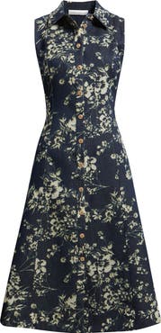 Elie Tahari The Gabby Floral Burnout Denim Midi Dress