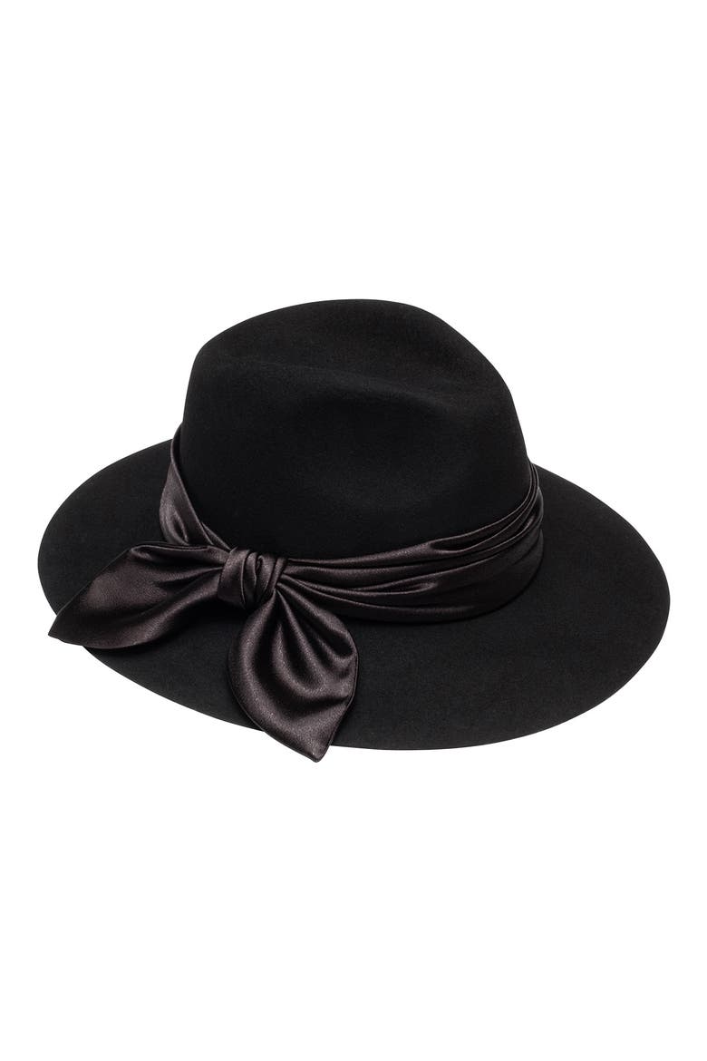 Georgina Bow Wool Felt Fedora, Main, color, BLACK