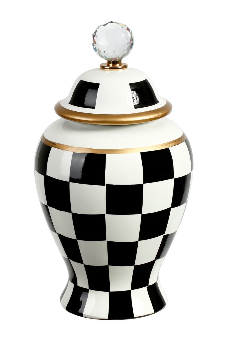 Checkered Urn with Lid, Small, Main, color, Black