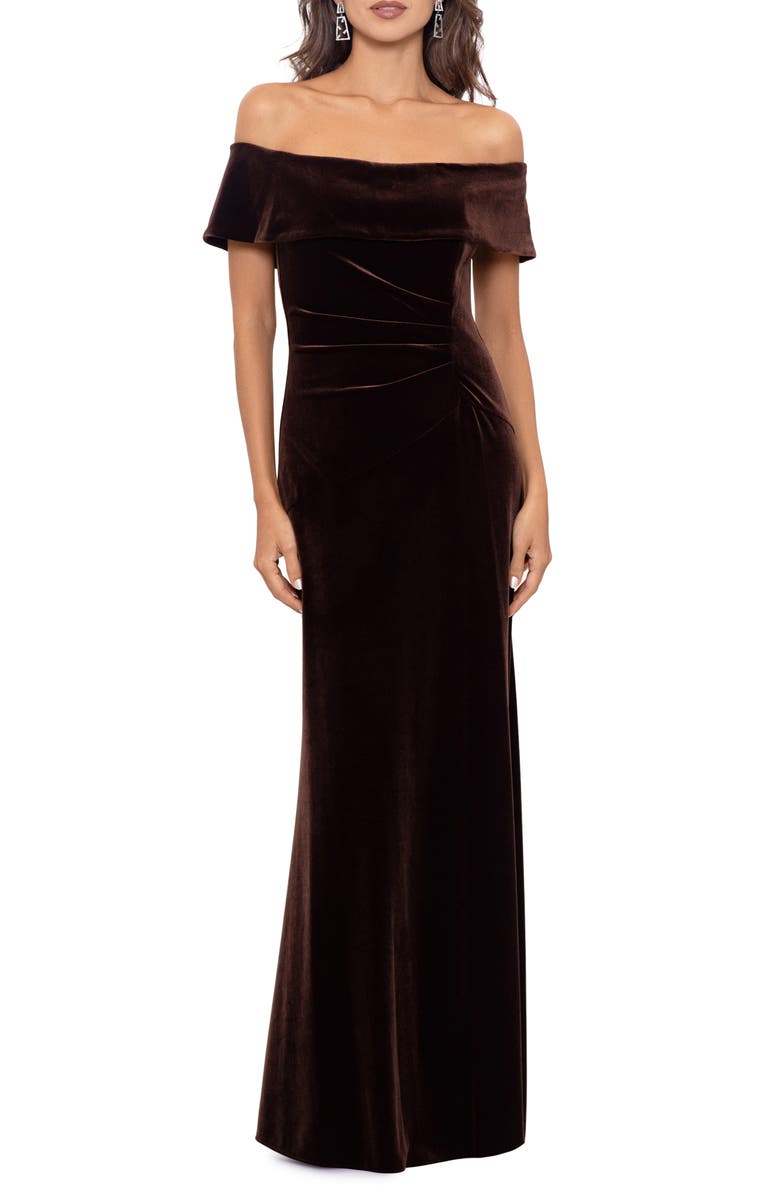 Xscape Evenings Off the Shoulder Velvet Gown, Main, color, 