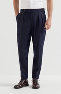 Brunello Cucinelli Virgin wool flannel trousers in twisted cotton gabardine with double pleats and waist tabs