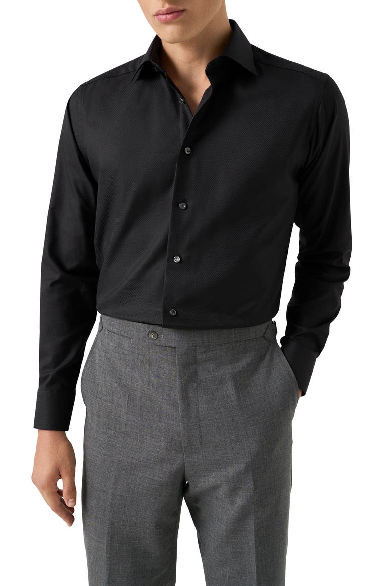 Slim Fit Cotton Dobby Dress Shirt, Main, color, BLACK