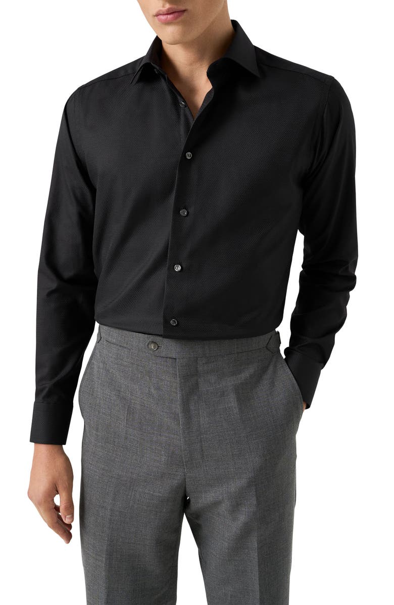 Eton Slim Fit Cotton Dobby Dress Shirt, Main, color, Black