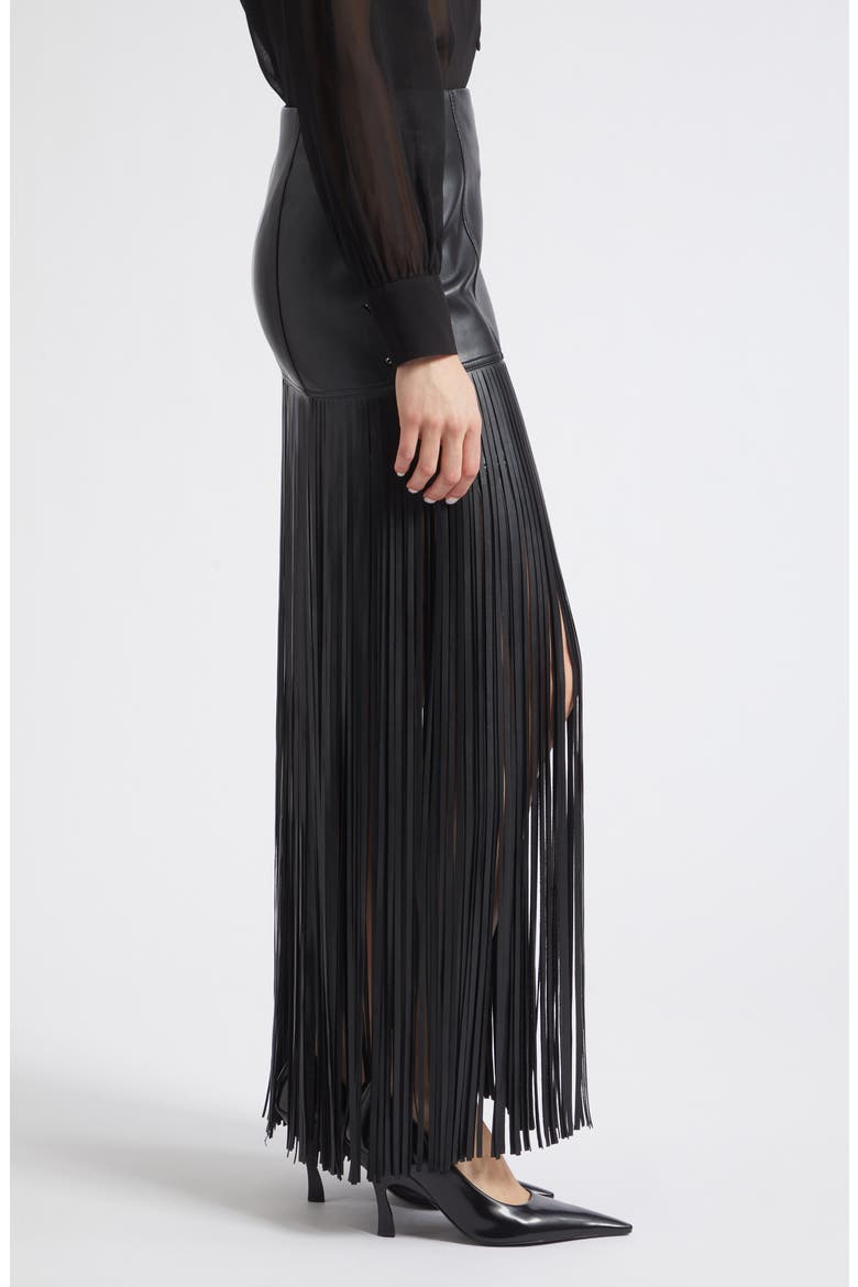 Soren Fringe Faux Leather Maxi Skirt, Alternate, color, JET