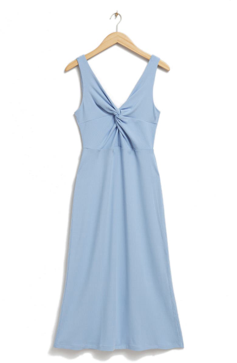 & Other Stories Twisted Front Sleeveless Ribbed Midi Dress, Main, color, Blue