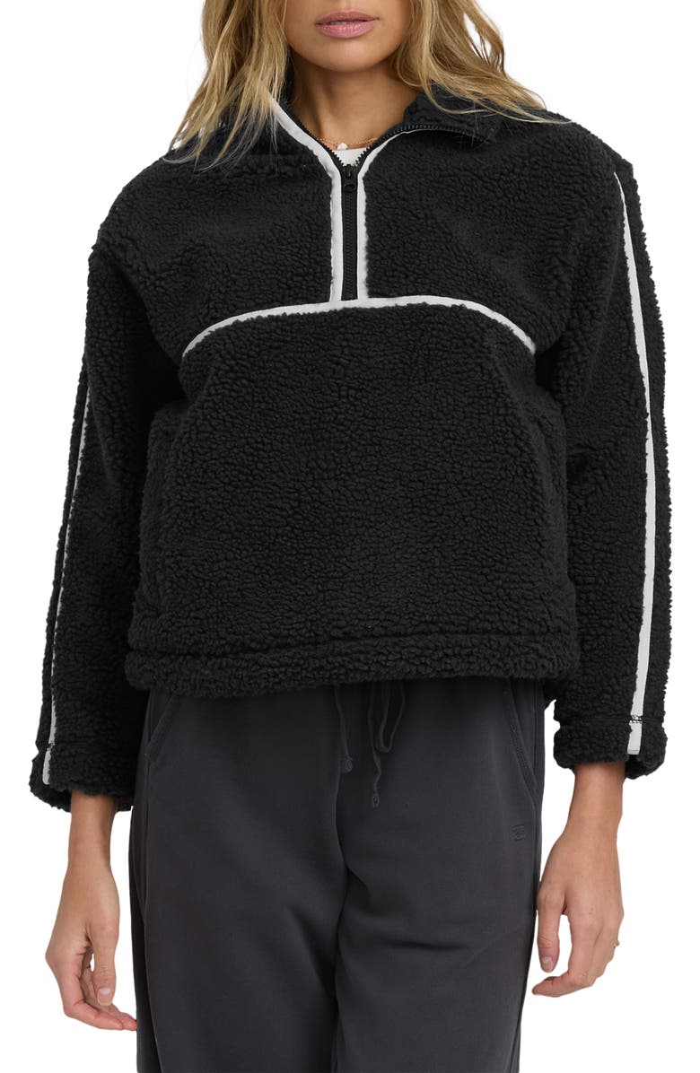 Billabong Getting Warm Faux Shearling Half Zip Pullover, Main, color, Black Sands