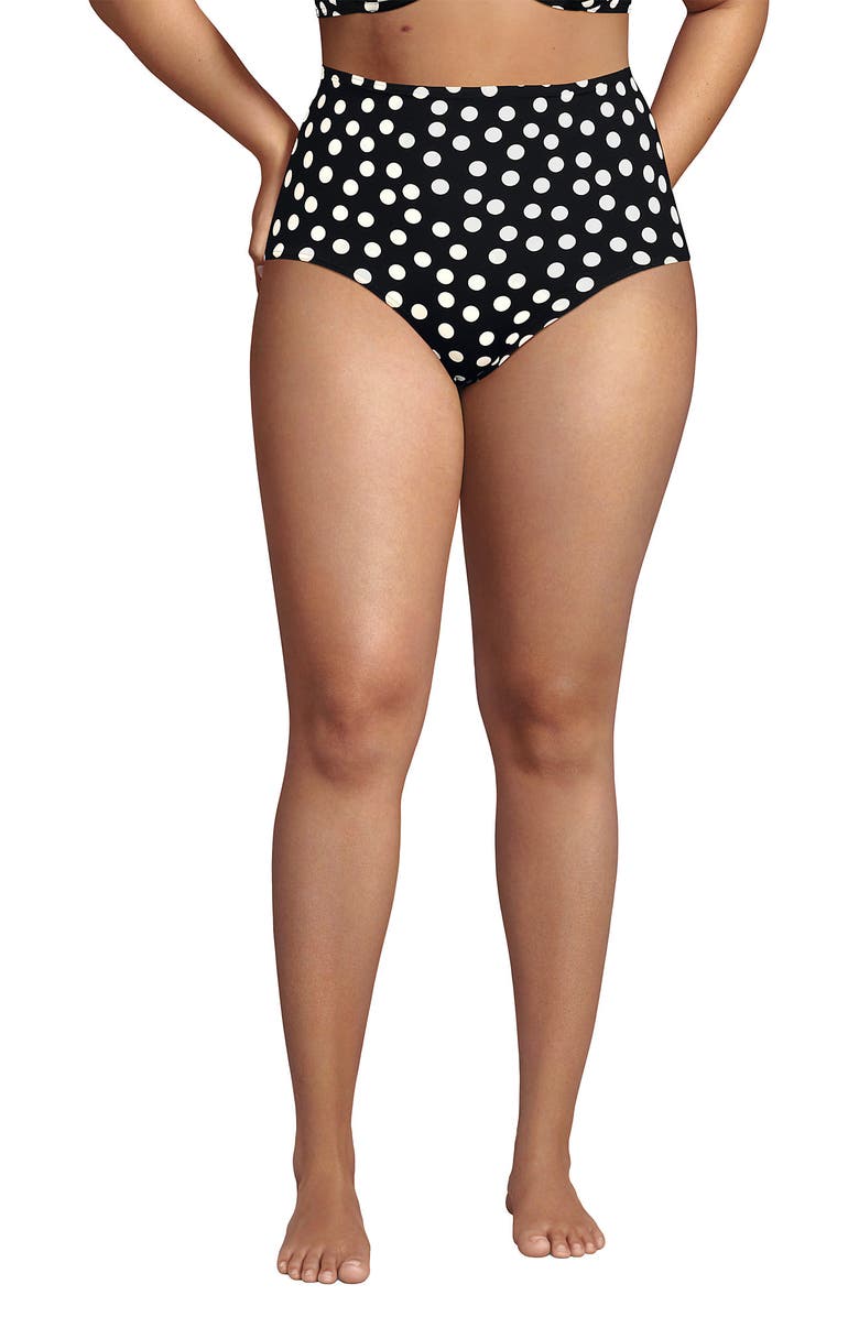 Lands' End Plus Size Sculpting Suit High Waisted Bikini Bottoms, Main, color, Black/Egret White Tossed Dots