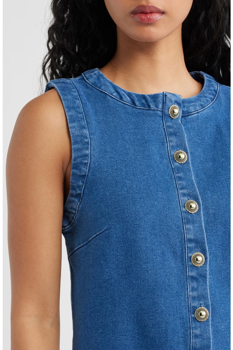 Button-Up Denim Shift Minidress, Alternate, color, MEDIUM INDIGO