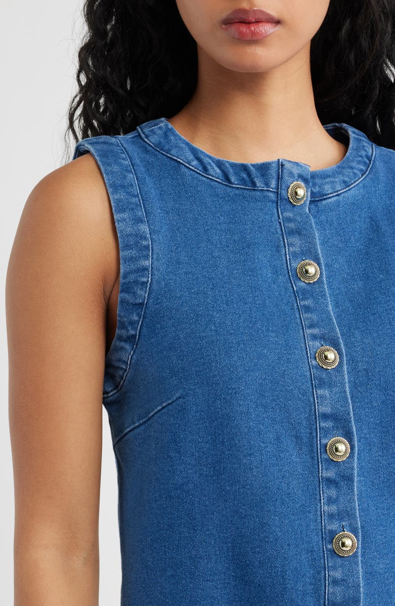 FLYING TOMATO Button-Up Denim Shift Minidress, Alternate, color, Medium Indigo