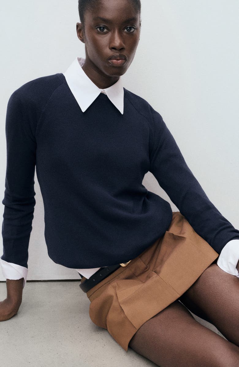 MANGO Raglan Sleeve Cotton Blend Sweater, Alternate, color, Dark Navy